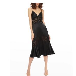 Cami NYC 100% Silk Lace Cami Slip Midi Lace Cutouts Sexy Black Dress Size Sm